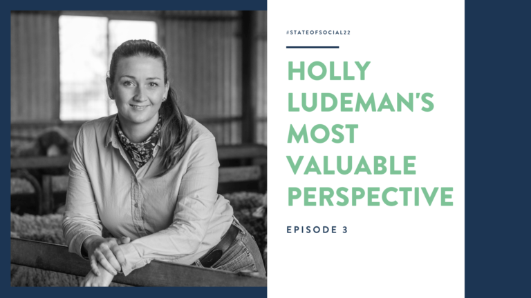 a black and white photo of a woman named Holly Ludeman with text on the right hand side